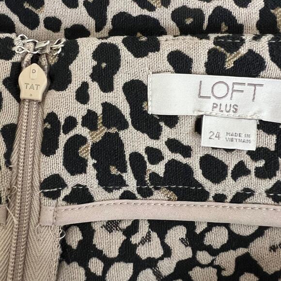 LOFT Plus Womens Mini Skirt Size 24 Tan Black Leopard Print Animal Stretch - Picture 5 of 7